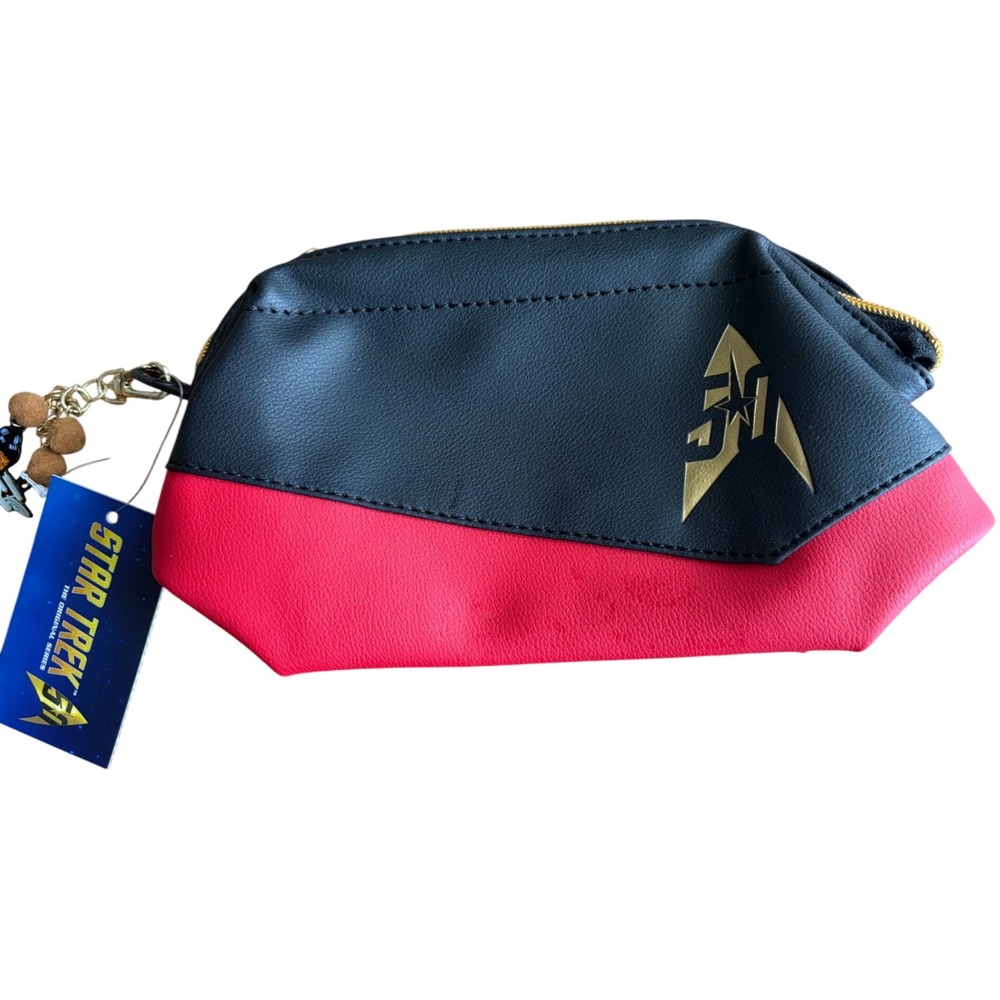 Star Trek 50th Anniversary Cosmetic Bag Red Black Gold Insignia Tribble Charm